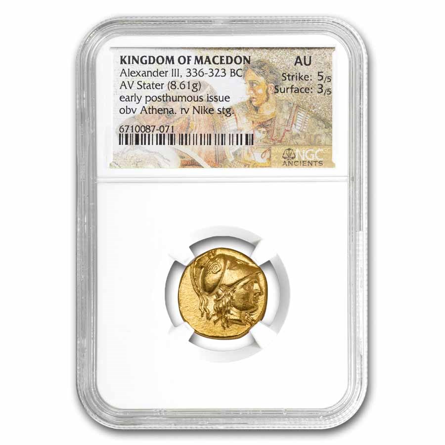 Macedonia Gold Stater of Alexander III (336-323 BC) AU NGC (5/3)