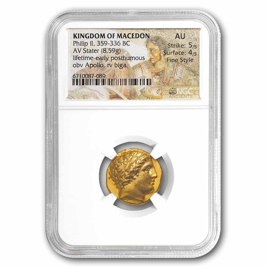 Macedonia Gold Stater of Philip II (359-336 BC) AU NGC FS (5/4)