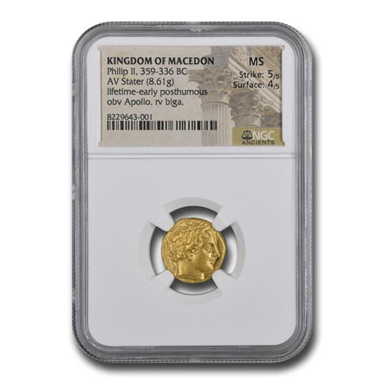 Macedonia Gold Stater of Philip II (359-336 BC) MS NGC (5/4) Macedonia Gold Stater of Philip II (359-336 BC) MS NGC (5/4)