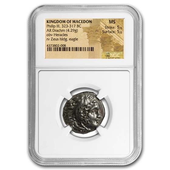 Macedonian AR Drachm Phillip III (323-317 BC) MS NGC Macedonian AR Drachm Phillip III (323-317 BC) MS NGC