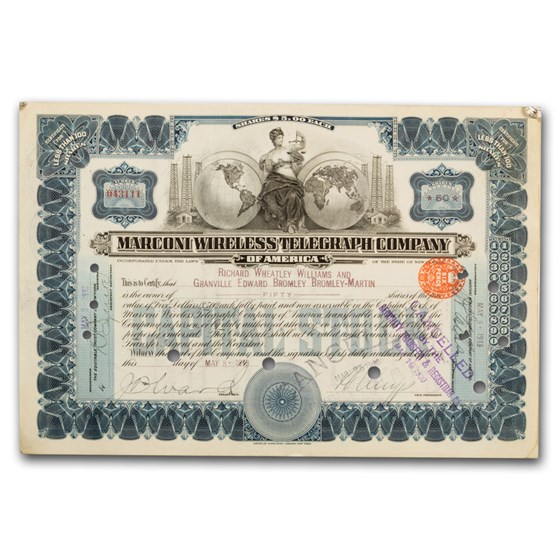 Marconi Wireless Telegraph Co Stock Certificate Marconi Wireless Telegraph Co Stock Certificate