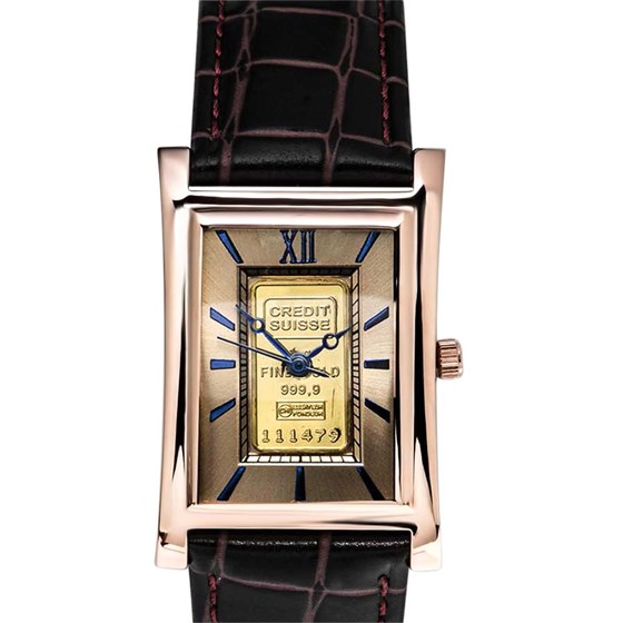 Men's 1 gram Gold Credit Suisse Grain Leather Band Watch (Brown) Men's 1 gram Gold Credit Suisse Grain Leather Band Watch (Brown)
