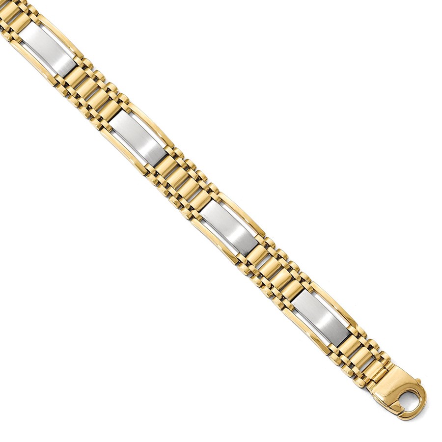 Men's 14k Two-tone 12.5 mm Satin Watch Chain Bracelet - 8.5 in.