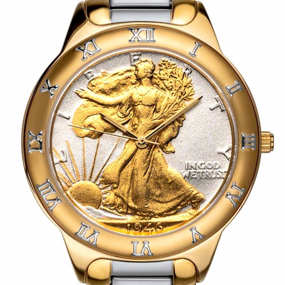 Men's Gold/Silver Tone Walking Liberty Half Dollar Watch Men's Gold/Silver Tone Walking Liberty Half Dollar Watch