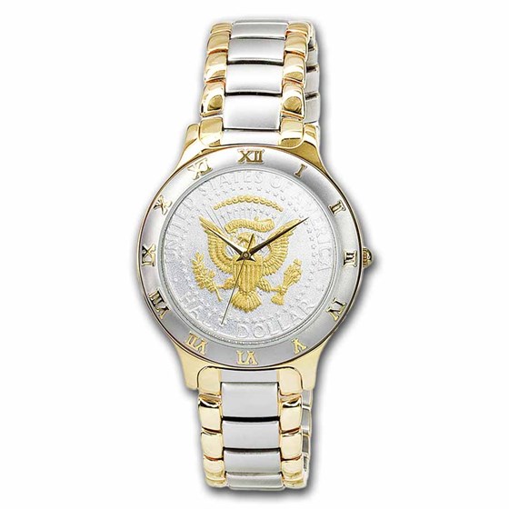 Men's Silver President Seal Watch With a Two-Tone Metal Band Men's Silver President Seal Watch With a Two-Tone Metal Band