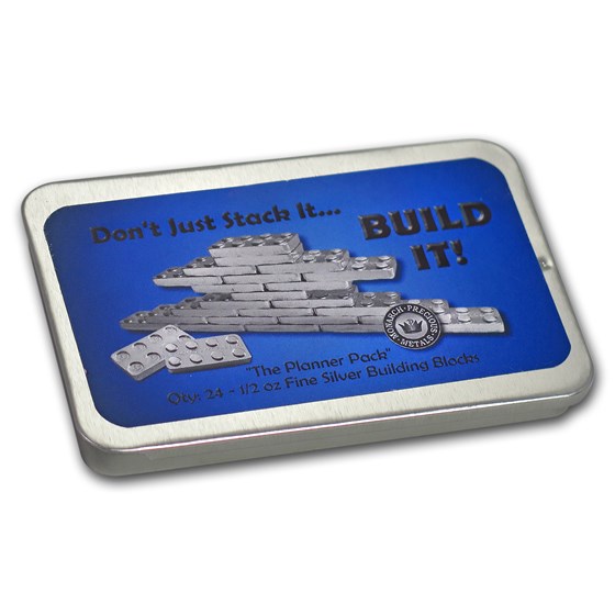 Metal Tin - 1/2 oz Silver Building Block Bars - 24-Piece Planner Metal Tin - 1/2 oz Silver Building Block Bars - 24-Piece Planner