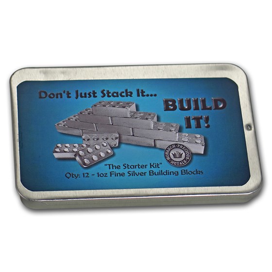 Metal Tin (Empty) - 1 oz Silver Building Block Bars - 12-Piece Metal Tin (Empty) - 1 oz Silver Building Block Bars - 12-Piece