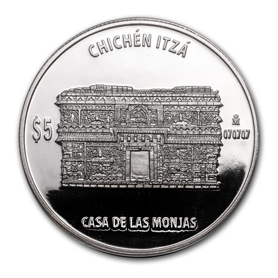 Mexico 1 oz Proof Silver 5 Pesos Casa de las Monjas (The Nunnery)