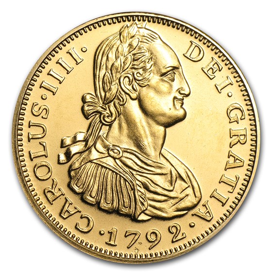 Mexico 1 oz Silver 8 Reales 1792 (Gilded Copy, .999 Fine) Mexico 1 oz Silver 8 Reales 1792 (Gilded Copy, .999 Fine)