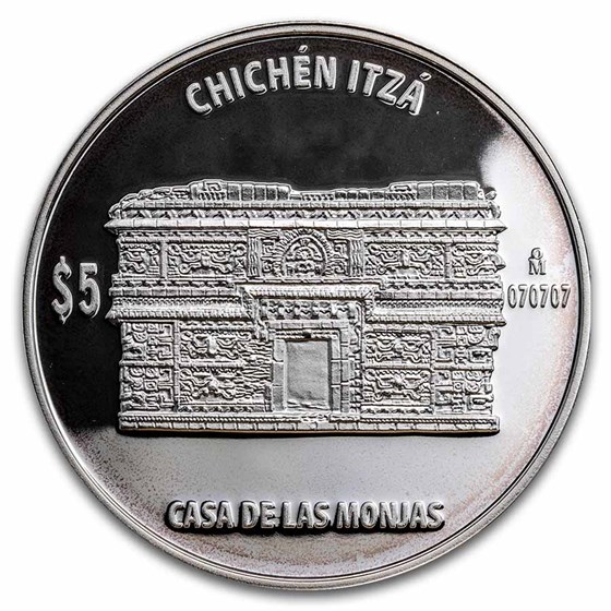 Mexico Chichén Itzá "Casa de las Monjas" Silver 5 Pesos Proof