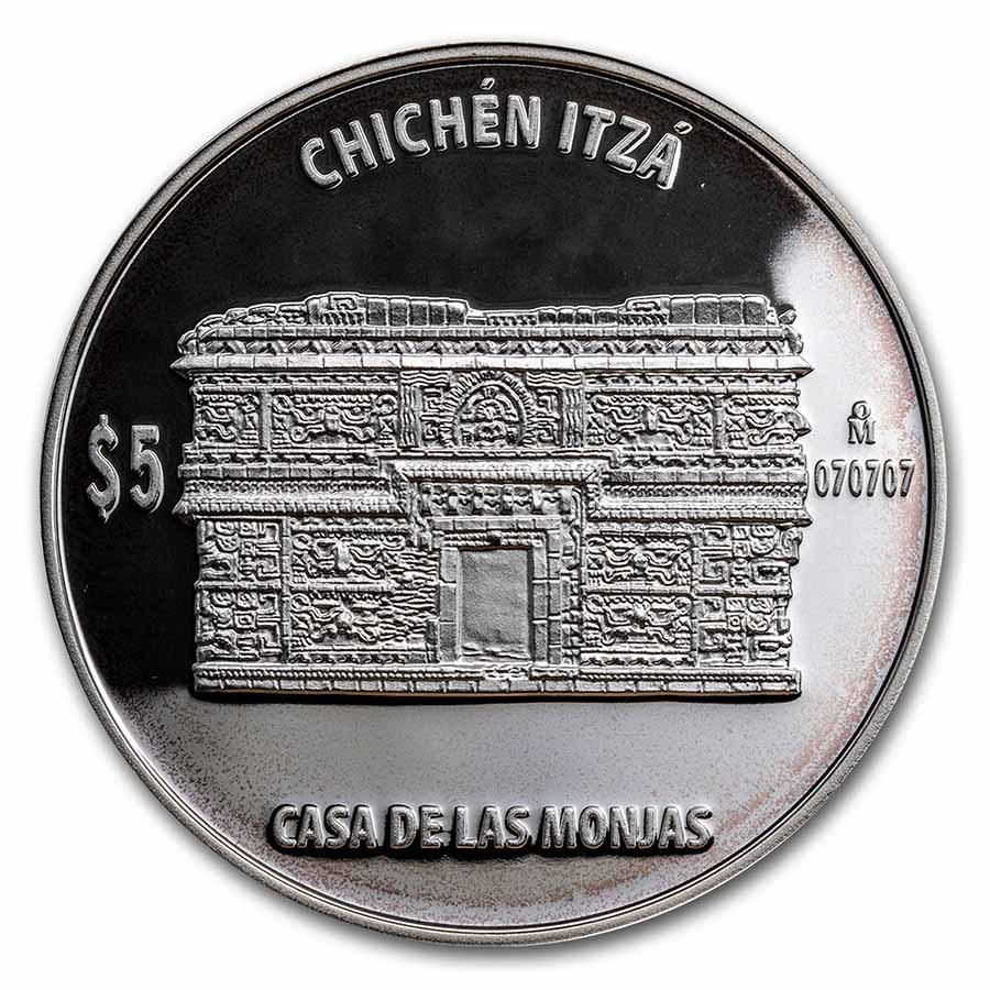 Mexico Chichén Itzá "Observatorio" Silver 5 Pesos Proof