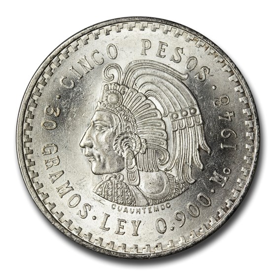 Mexico Silver 5 Pesos Cuauhtemoc (1947-1948) BU Mexico Silver 5 Pesos Cuauhtemoc (1947-1948) BU