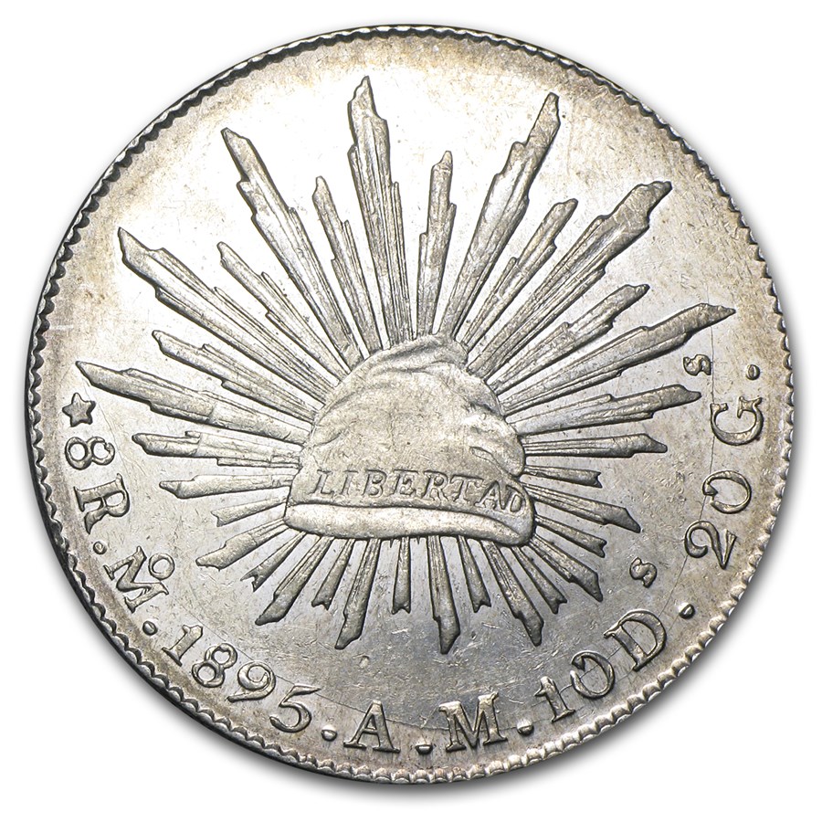 Mexico Silver 8 Reales Cap & Rays AU (ASW .7859 oz)
