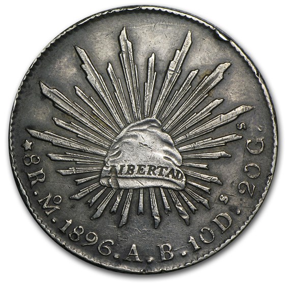 Mexico Silver 8 Reales Cap & Rays Avg Circ (ASW .7859 oz)