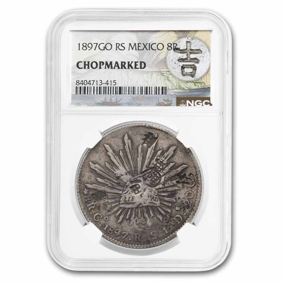 Mexico Silver 8 Reales Cap & Rays Chopmarked NGC