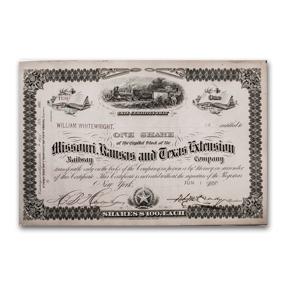 Missouri, Kansas and Texas Extension Railway Company Stock Cert Missouri, Kansas and Texas Extension Railway Company Stock Cert