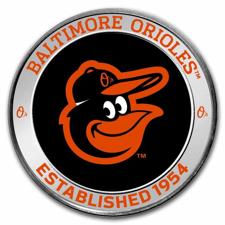 MLB Baltimore Orioles 1 oz Silver Colorized Round (w/ Box)