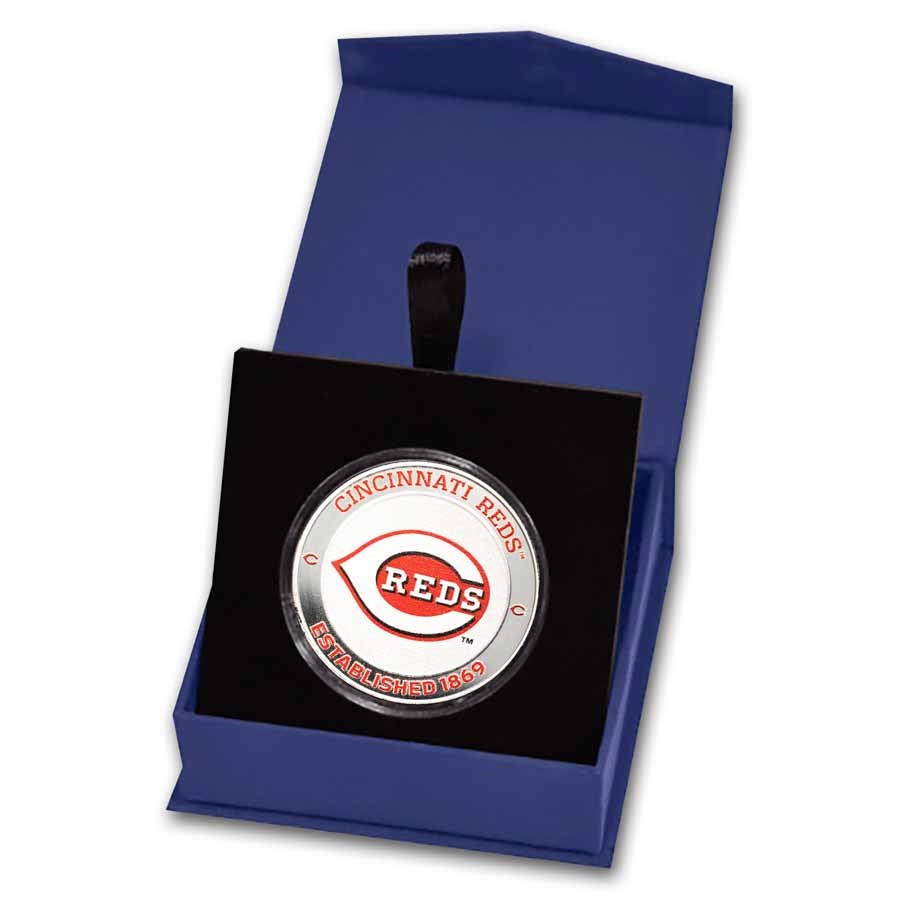 Cincinnati Reds Pill Box MLB Cincinnati Reds 1 oz Silver Colorized Round (w/ Box)