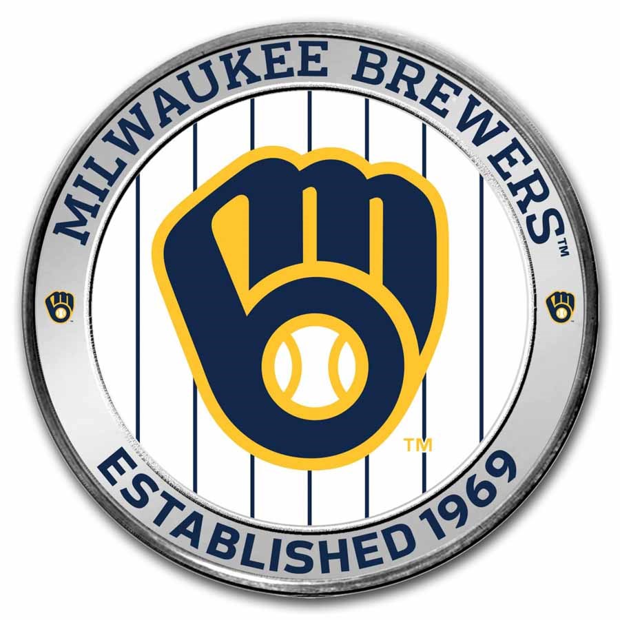 MLB Milwaukee Brewers 1 oz Silver Colorized Round (w/ Box)