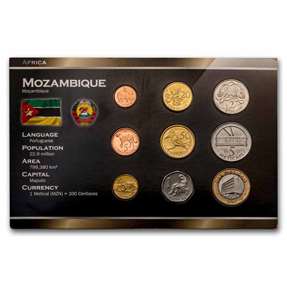 Mozambique 1 Centavo - 10 Meticais 9-Coin Set BU Mozambique 1 Centavo - 10 Meticais 9-Coin Set BU
