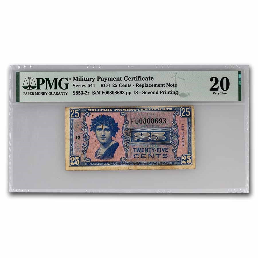 MPC Series 541 25 Cents Replacement Note VF-20 PMG