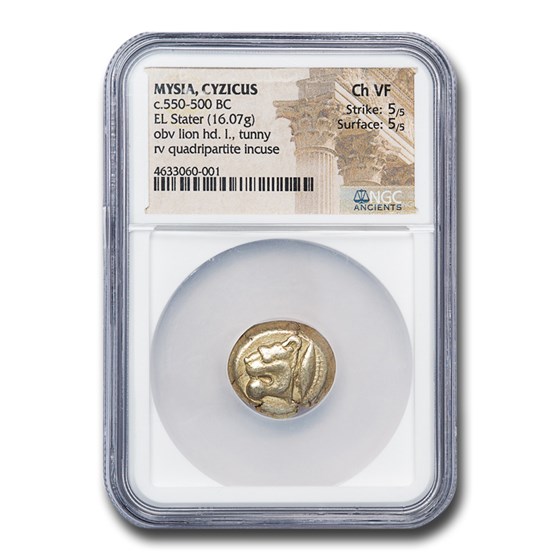 Mysia Cyzicus EL Stater Lion head (550-500 BC) Ch VF NGC Mysia Cyzicus EL Stater Lion head (550-500 BC) Ch VF NGC