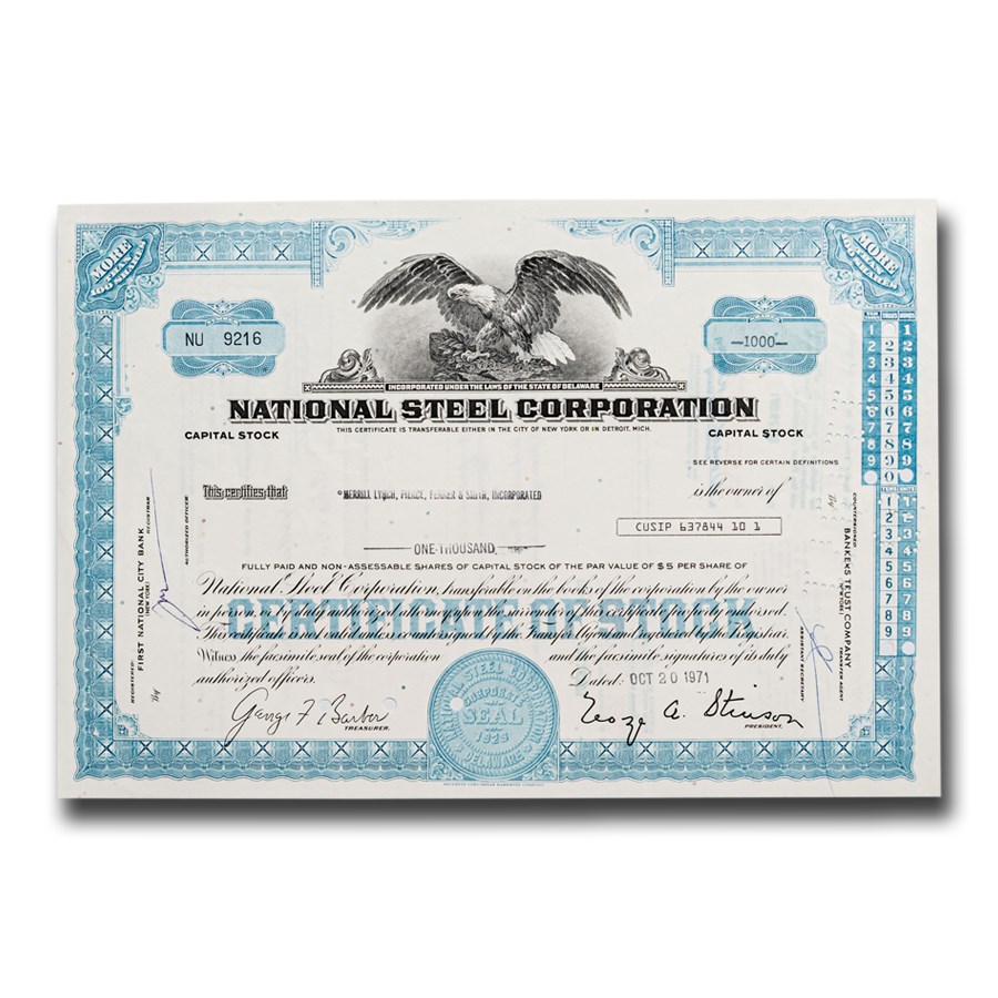 National Steel Corporation Stock Certificate