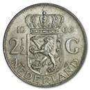 Netherlands Silver 2 1/2 Gulden Average Circ (ASW .3472)