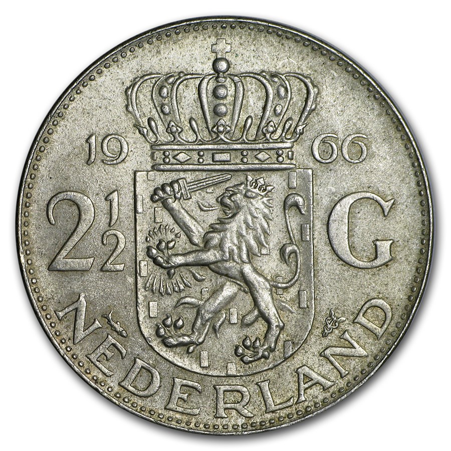 Netherlands Silver 2 1/2 Gulden Average Circ (ASW .3472)