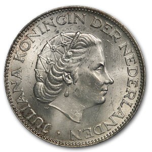 Netherlands Silver 2 1/2 Gulden Juliana AU/BU (Random Dates)