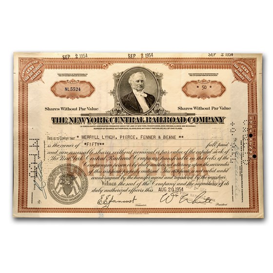 New York Central Railroad Co. Vanderbilt Portrait Stock - (Brown) New York Central Railroad Co. Vanderbilt Portrait Stock - (Brown)