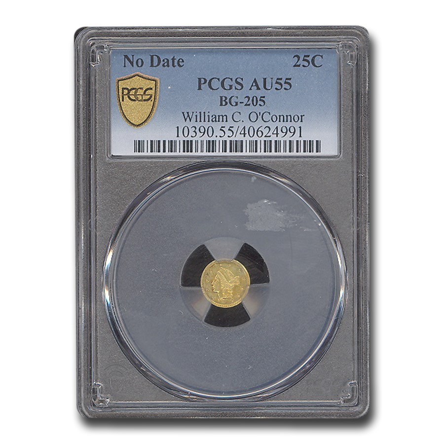 (No Date) Liberty Round 25 Cent Gold AU-55 PCGS (BG-205)