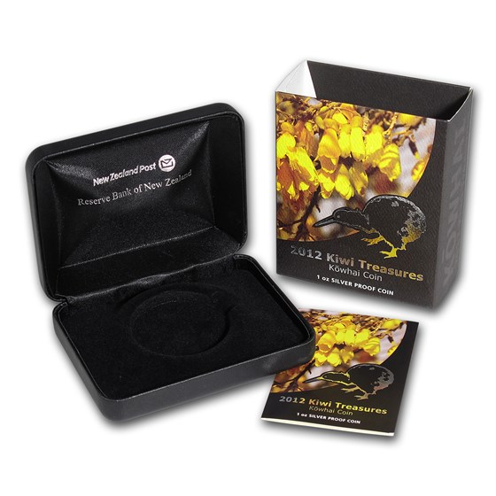 OGP Box & COA - 2012 New Zealand 1 oz Silver $1 Kiwi-Kowhai Proof OGP Box & COA - 2012 New Zealand 1 oz Silver $1 Kiwi-Kowhai Proof