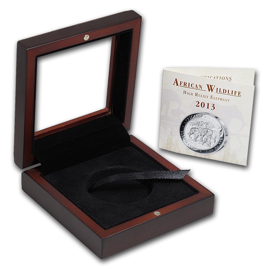 OGP Box & COA - 2013 1 oz Silver Somalian Elephant High Relief