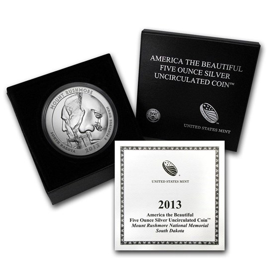 OGP Box & COA - 2013 U.S. Mint 5 oz Silver ATB Coin (Rushmore) OGP Box & COA - 2013 U.S. Mint 5 oz Silver ATB Coin (Rushmore)