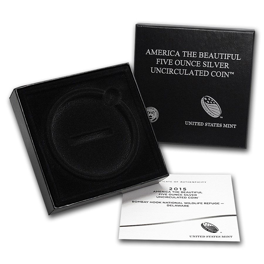 OGP Box & COA - 2015 U.S. Mint 5 oz Silver ATB Coin (Bombay Hook)