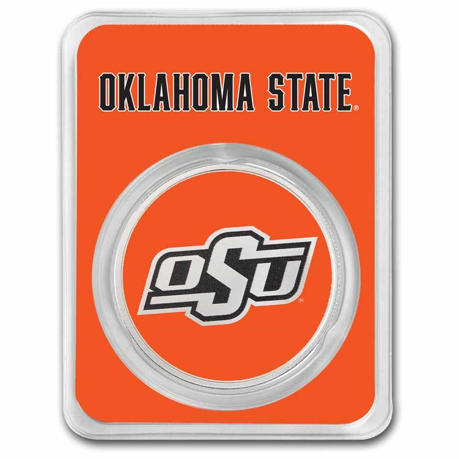 Oklahoma State University 1 oz Silver Colorized Round (in TEP)