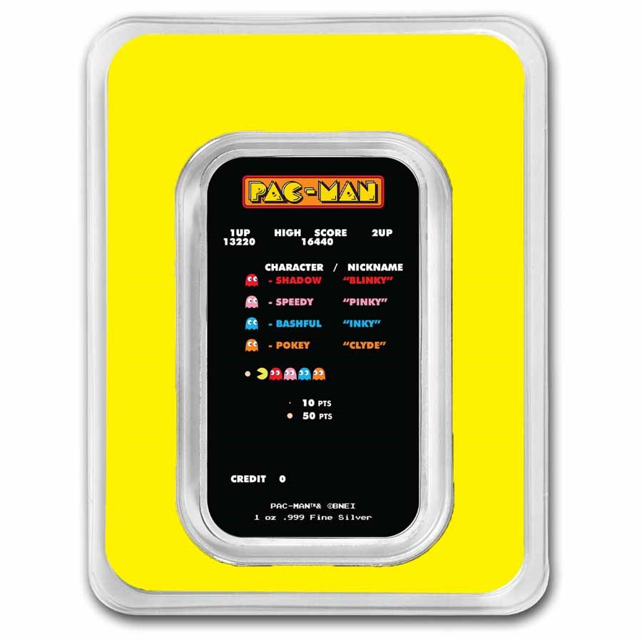 PAC-MAN Game Screen 1 oz Silver Colorized Bar