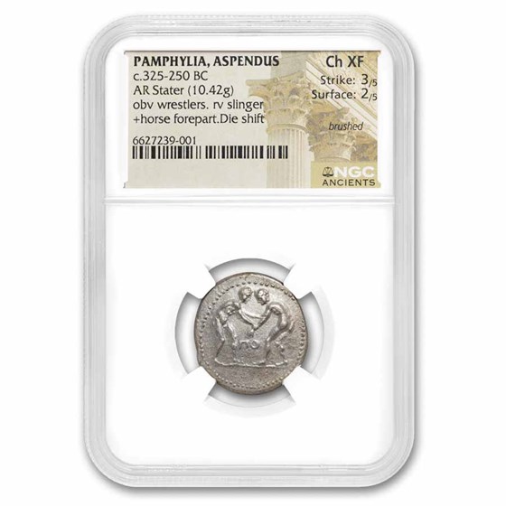 Pamphylia Aspendos AR Stater Wrestlers (325-250 BC) Ch XF NGC
