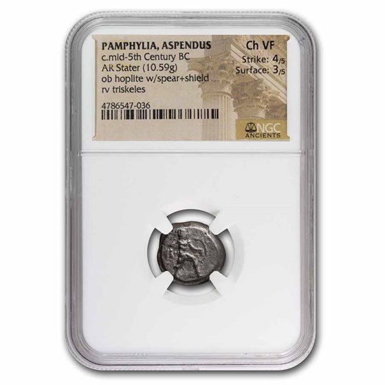 Pamphylia Aspendus AR Stater Hoplite (5th century BC) Ch VF NGC Pamphylia Aspendus AR Stater Hoplite (5th century BC) Ch VF NGC