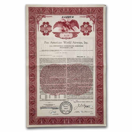 Pan American World Airways, Inc. Bond Certificate (Red) Pan American World Airways, Inc. Bond Certificate (Red)
