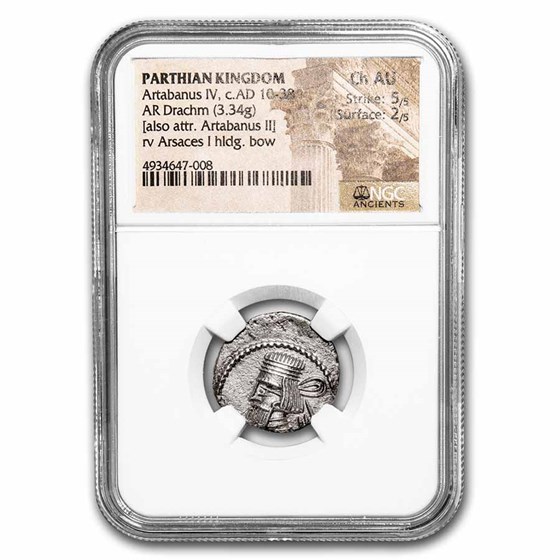 Parthian Empire AR Drachm Artrabanus IV (10-38 AD) Ch AU NGC Parthian Empire AR Drachm Artrabanus IV (10-38 AD) Ch AU NGC