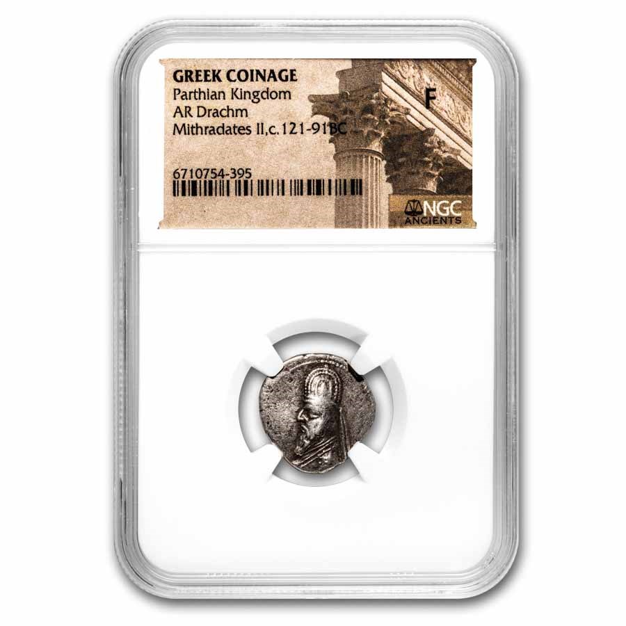 Parthian Empire AR Drachm Mithradates II (121-91 BC) Fine NGC