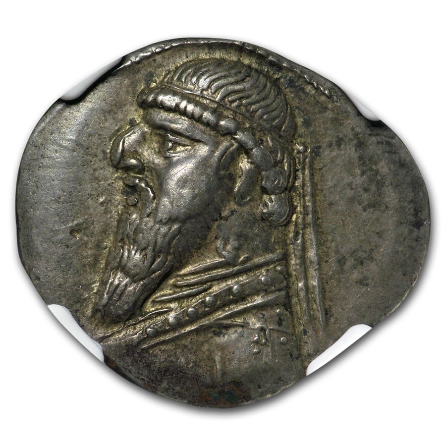Parthian Empire AR Drachm Mithradates II (121-91 BC) XF NGC