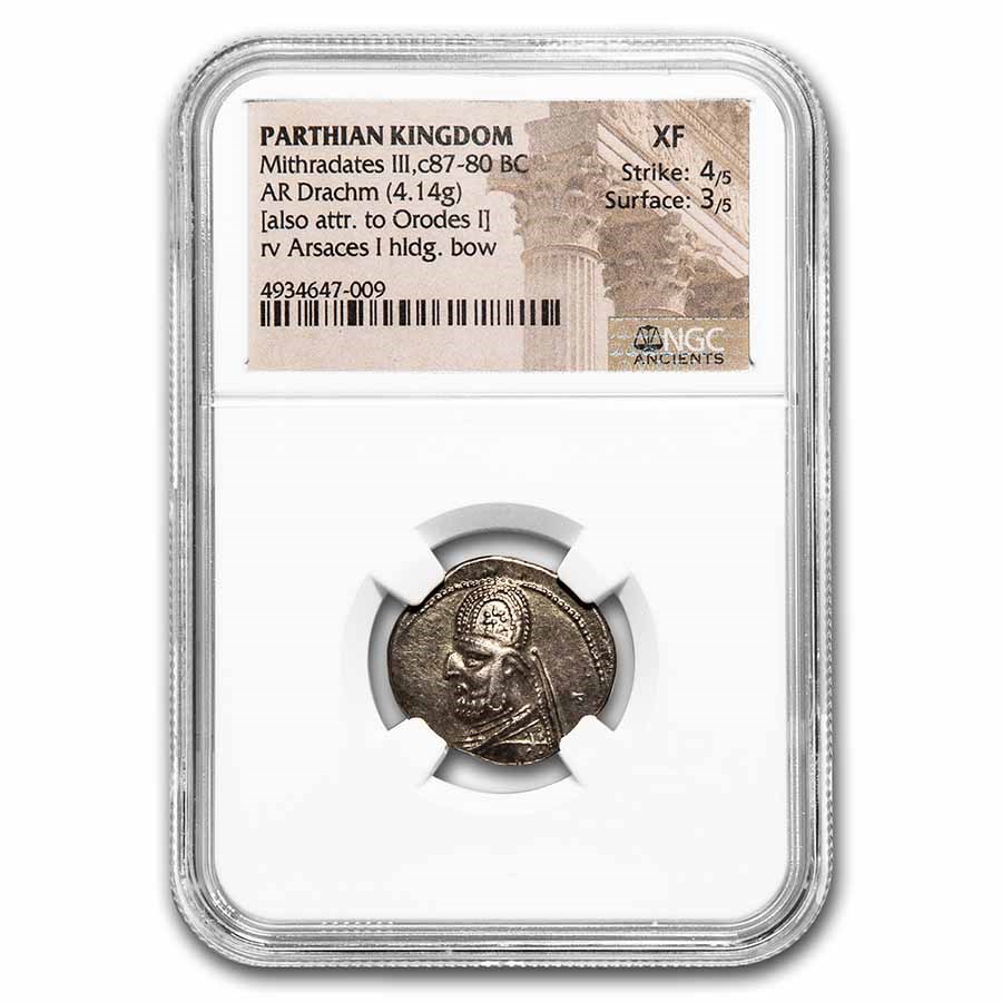 Parthian Empire AR Drachm Mithradates III (87-80 BC) XF NGC