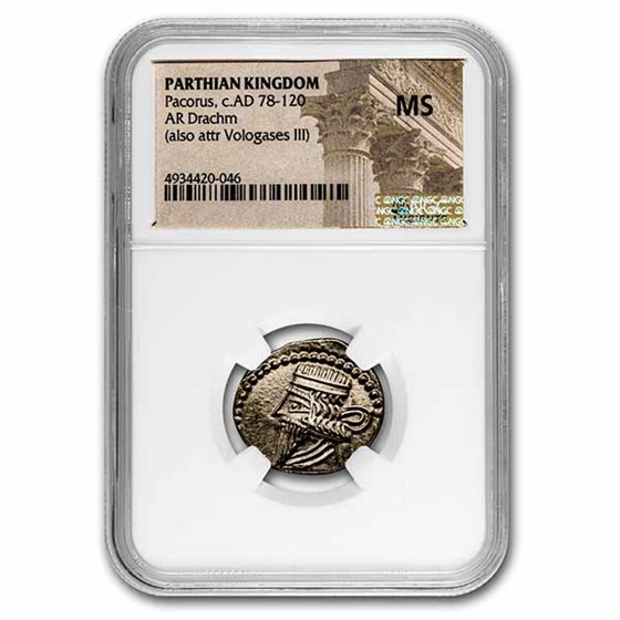 Parthian Empire Silver Drachm Mithradates V (128-147 BC) MS NGC Parthian Empire Silver Drachm Mithradates V (128-147 BC) MS NGC
