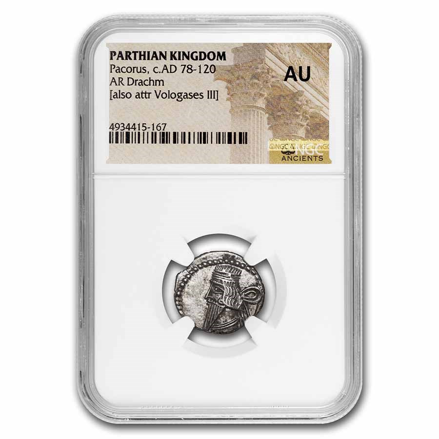 Parthian Empire Silver Drachm Pacorus (78-120 AD) AU NGC