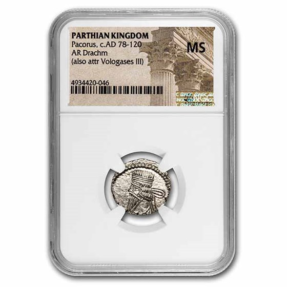 Parthian Empire Silver Drachm Pacorus (78-120 AD) MS NGC Parthian Empire Silver Drachm Pacorus (78-120 AD) MS NGC