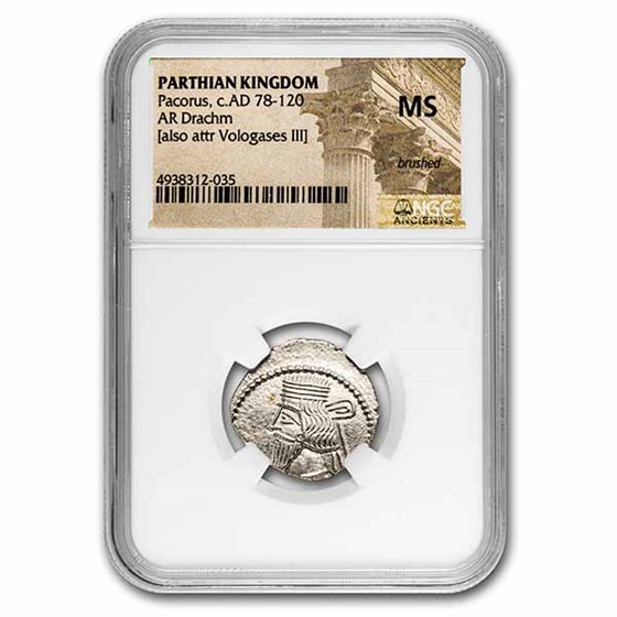 Parthian Empire Silver Drachm Pacorus (78-120 AD) MS NGC Parthian Empire Silver Drachm Pacorus (78-120 AD) MS NGC