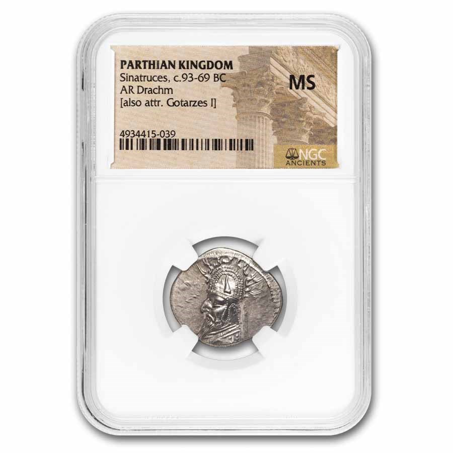 Parthian Empire Silver Drachm Sinatruces (93-69 BC) MS NGC